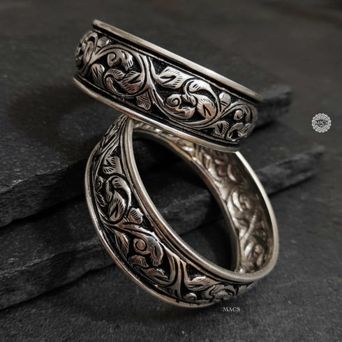 Chitai Work Silver Bangles (Pair, Size 2.6)