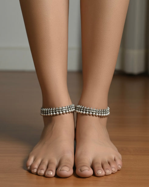 Silver ball anklets (Pair)- Pre Order