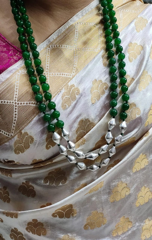 Dholki Green Beads Semiprecious Necklace