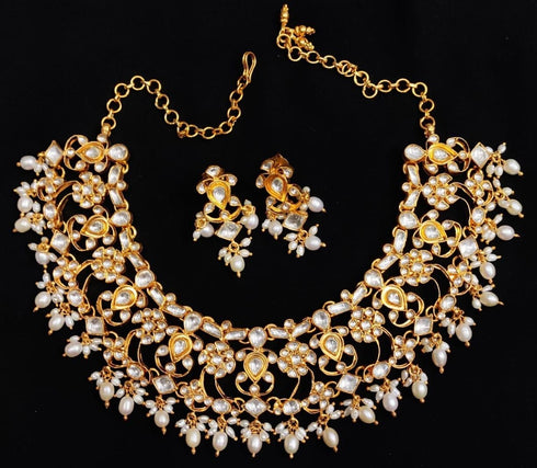 White Jadau Kundan Necklace Sets - Bridal Jewellery Sets-Buy Designer Choker Necklace- Polki Necklace Kundan Set-Sabyasachi Wedding Necklace for Women