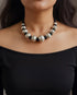 Wax Faceted Beads Silver Necklace (oversized beads)