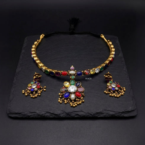 925 Gold Navratna Attigai Set (pre order)