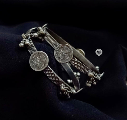 925 pure silver coin bangle kada with Ghungaroo