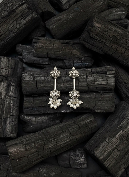 Pure silver pearl bugadi-silver koppu earrings