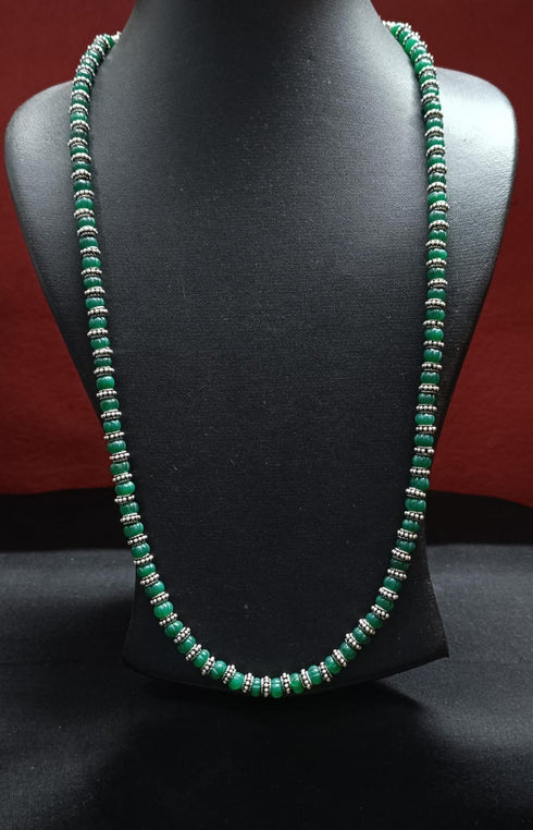 Green melon silver beads necklace