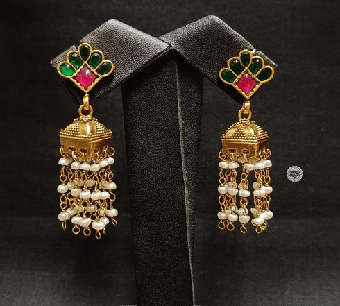 Green Kundan Pearl Jhumka