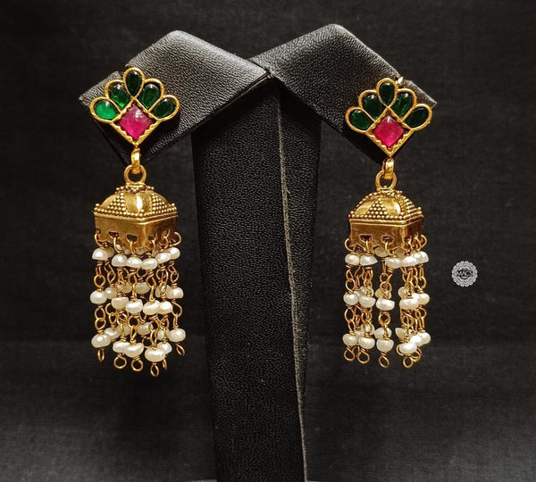 Green Kundan Pearl Jhumka