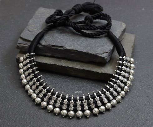925 silver ball thread choker necklace