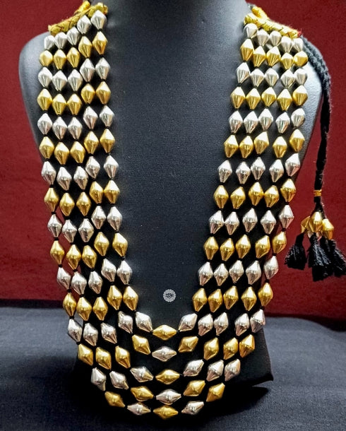 5 line dual tone pure silver Dholki necklace