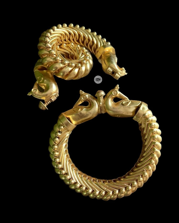 Gold sutlada peacock kada, 925 silver traditional indian gold plated jewelry for weddings