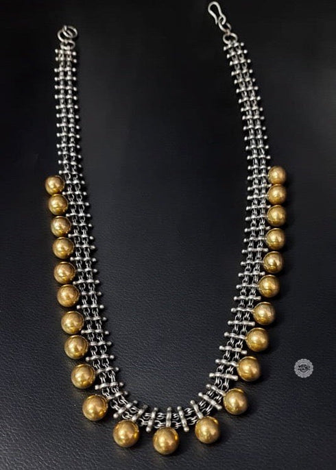 gold ball necklace, Dual tone jewellery, dual tone oxidised jewellery, dual tone necklace, two tone jewellery, silver ball necklace, ball necklace silver, ball necklace, gold ball chain necklace