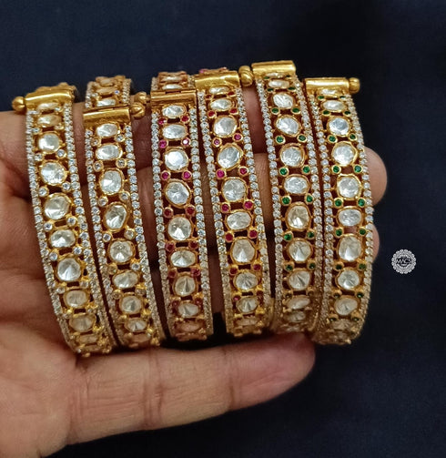 Moissanite bangles, 925 silver gold plated fine jewelry, White kundan stone bangles