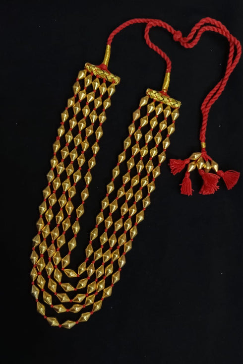 Gold Dholki 5 line Necklace