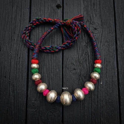 Wax Beads Silver Multi Color Necklace (oversized beads)