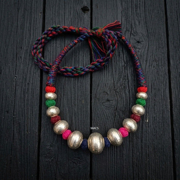 Wax Beads Silver Multi Color Necklace (oversized beads)