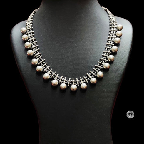 Tribal silver ball necklace