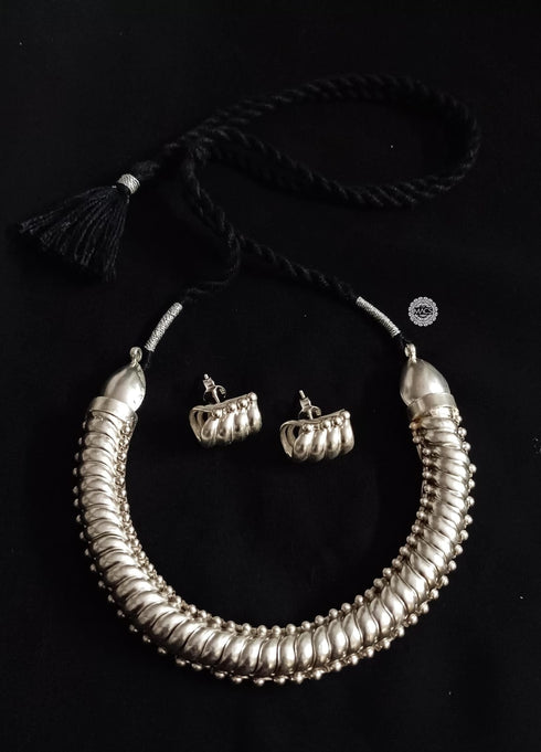 Silver Sutlada Necklace with earrings, 925 silver sutarla or shindeshahi tode choker