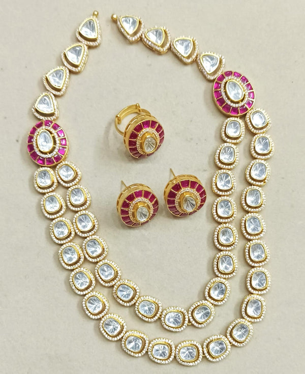 Moissanite Polki Necklace set, White Wedding Kundan necklace, 925 pure silver gold plated jewellery