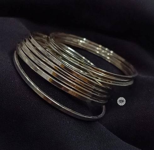 925 Pure Silver Plain Bangle set, Flat bangles, Sterling Silver Bangle Stack