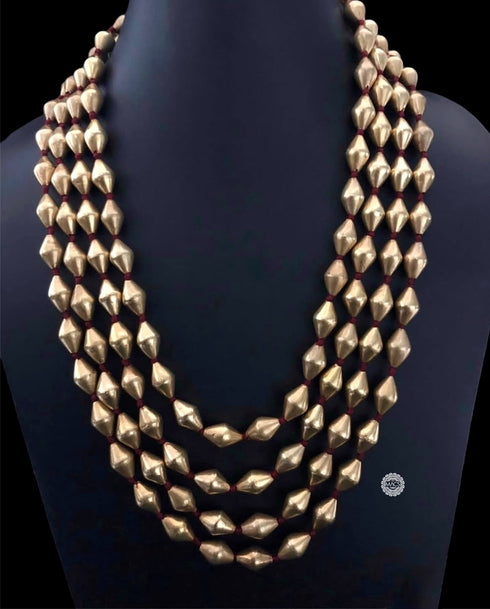 Gold plated pure silver dholki layered 4 line gold dholki mala