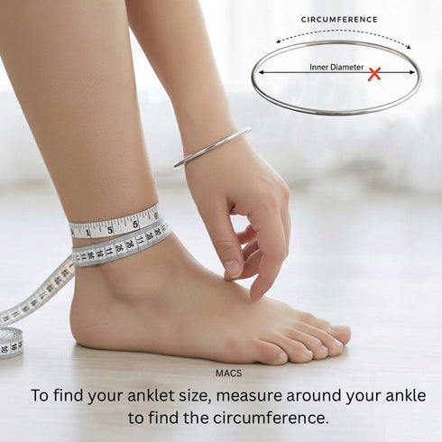 Measuring ankle circumference with a tape measure for anklet sizes