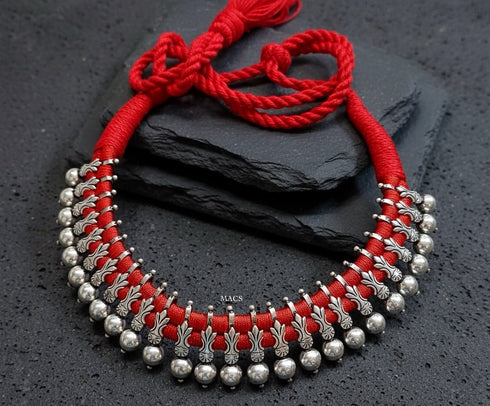 925 silver beaded ball thread necklace