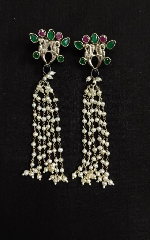 Silver Pearl Stone Earrings