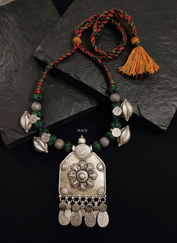 Tribal Silver Thread Necklace