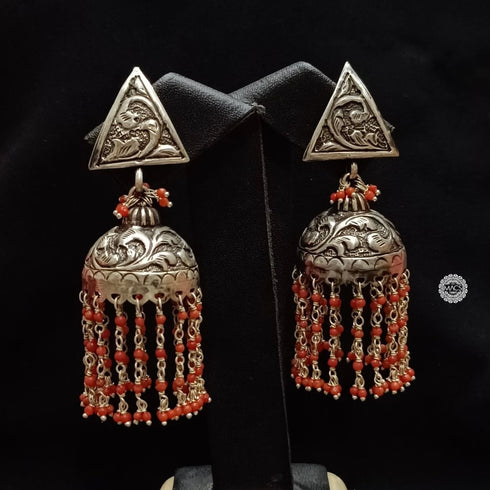 Chitai Silver Coral Jhumka