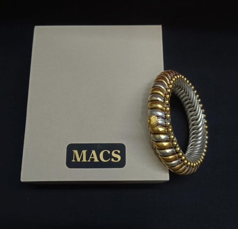Gold and silver bangle bracelet on a MACS branded box, Dual tone sutlada kada