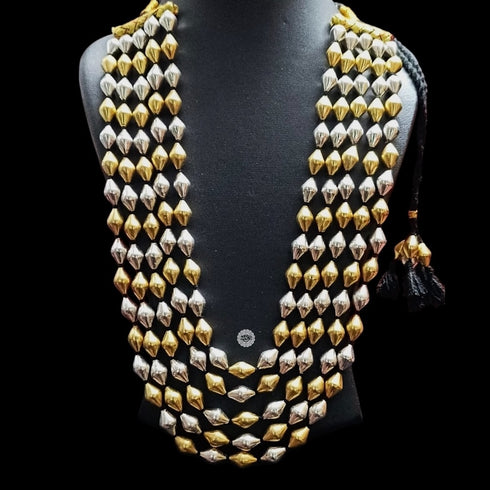 5 line dual tone pure silver Dholki necklace