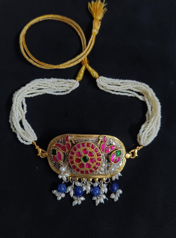 925 Dual tone Kundan Pearl Choker
