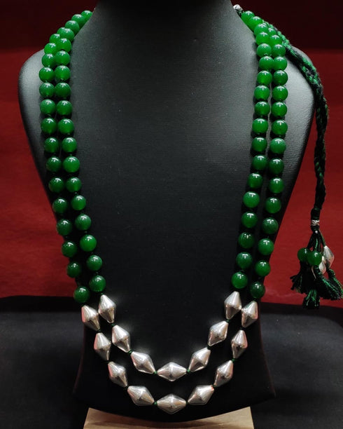 Dholki Green Beads Semiprecious Necklace