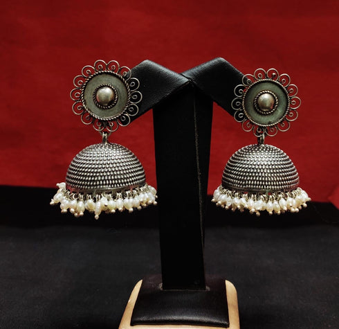 Silver Pearl Drop Jhumka