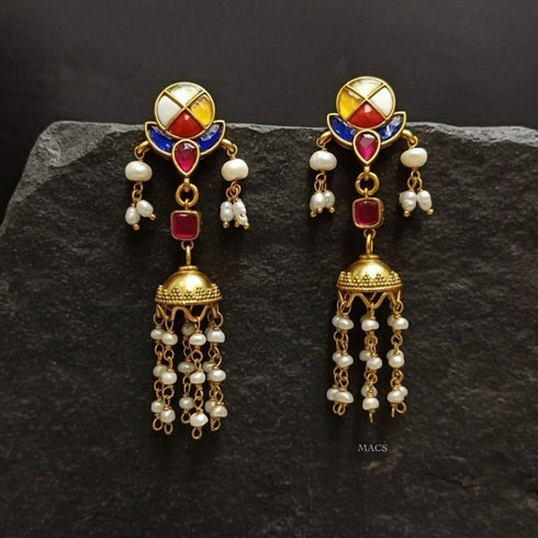 Navratna Kundan Pearl Jhumka