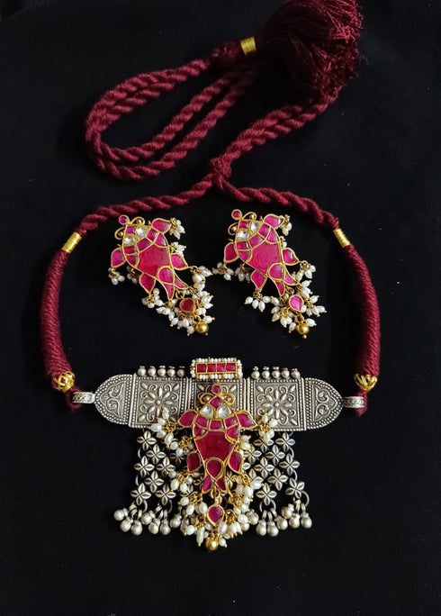 925 Silver Kundan Fish Set