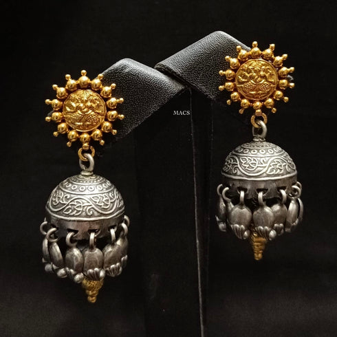 Dual tone silver jhumka