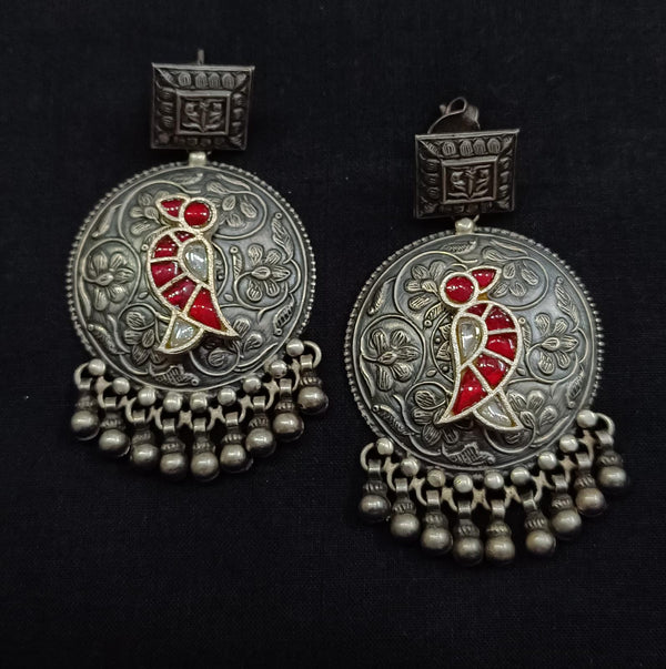 Silver Fusion Kundan Earrings