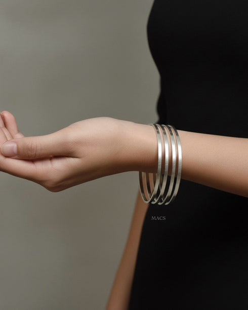 925 Silver Plain Flat 4 Bangle Set (2.4)