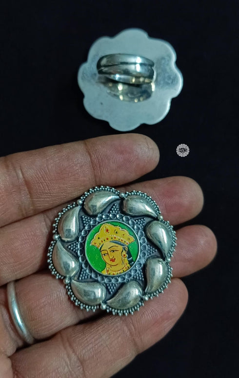 Hand painted silver motif rings, Sterling Silver Adjustable Painting Rings