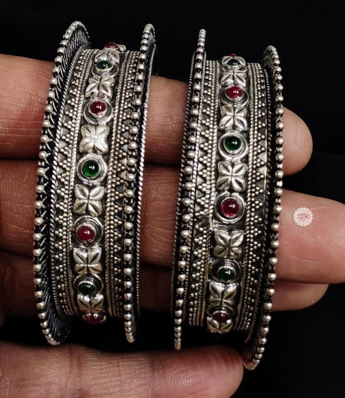 Silver Stone Bangle Set (2.4)