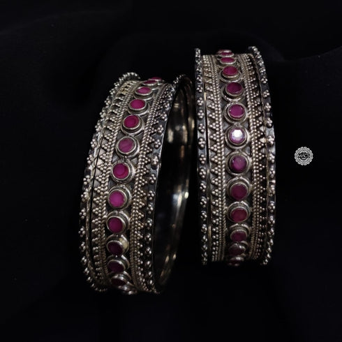 Silver stone bangles set (2.4)