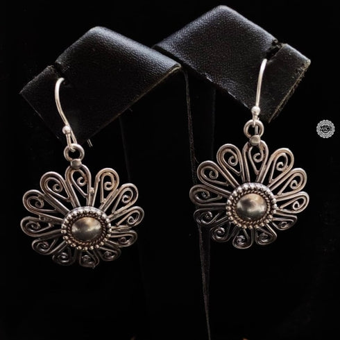 925 Silver flower earrings, pure silver floral hook earrings