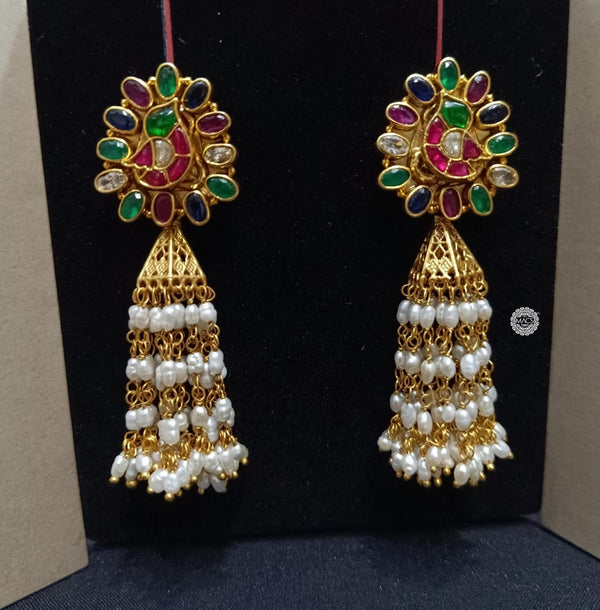 925 Multi Kundan Pearl Jhumka