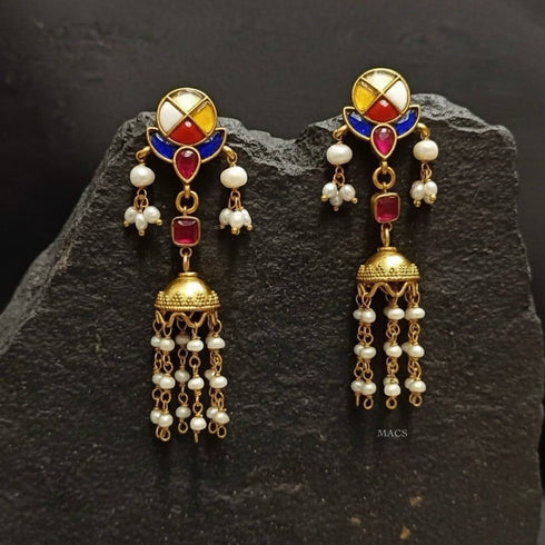 Navratna Kundan Pearl Jhumka
