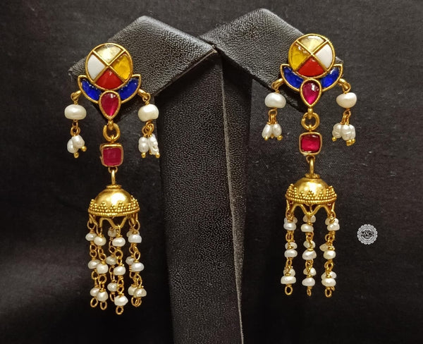 Navratna Kundan Pearl Jhumka