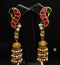 Pink-Green Kundan Peacock Pearl Jhumka