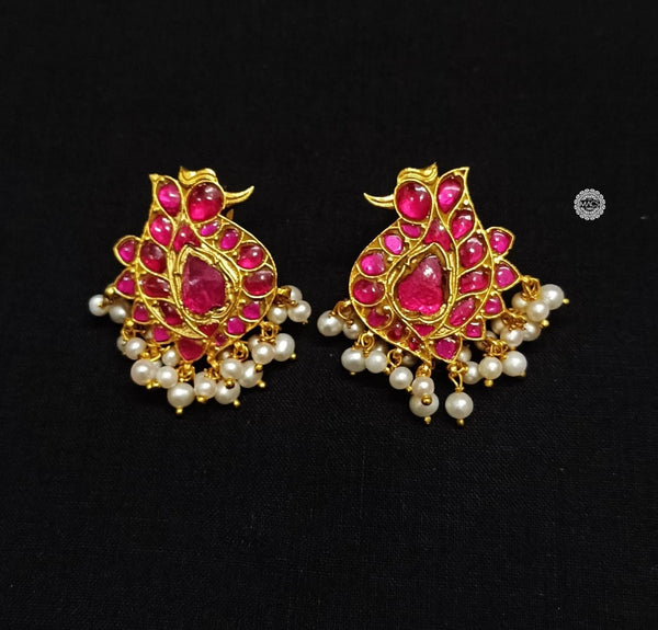 Kundan Pink Peacock Studs