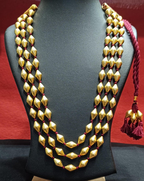 Three Line Gold Dholki Necklace