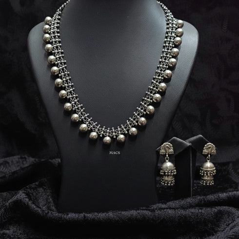 925 Silver ball necklace-jhumka set